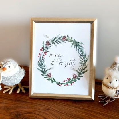 Merry and Bright Wreath Print